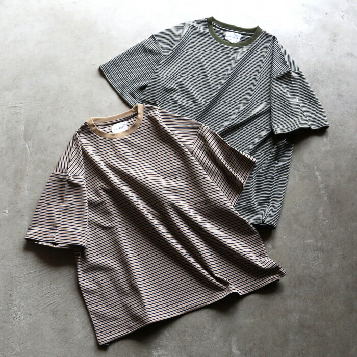 樂天商城 - 【着痩せシリーズ】CHARGER トップス ユニセックス チャージャー オリジナル ボーダー スピンドル Tシャツ カーキ/ベージュ 2色展開