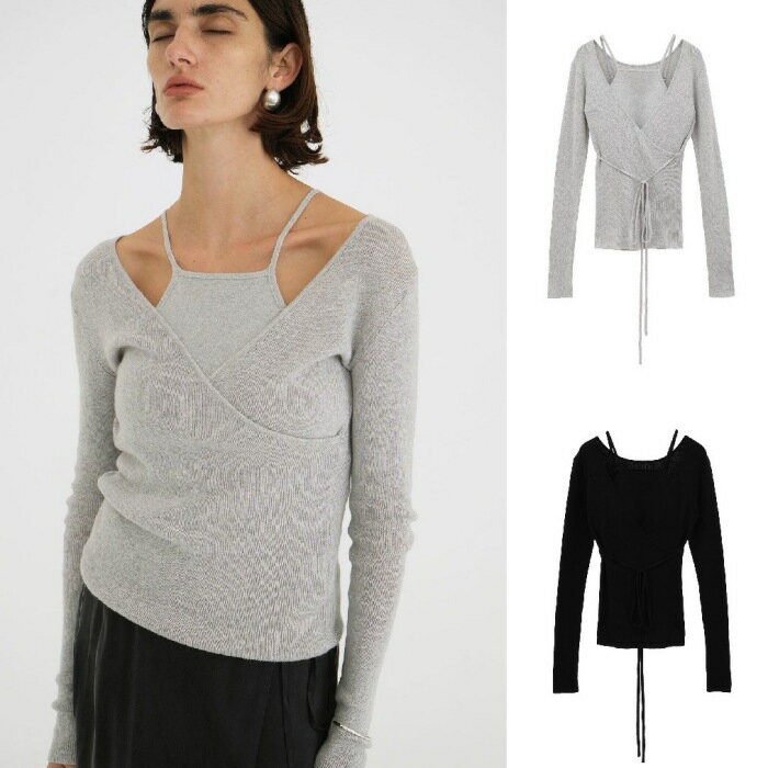 CLANE 正規商品 トップス クラネ キャミソール セット カシュクール ニット トップス CAMISOLE SET CACHECOEUR KNIT TOPS グレー/ブラック 2色展開 2025春夏新作のサムネイル
