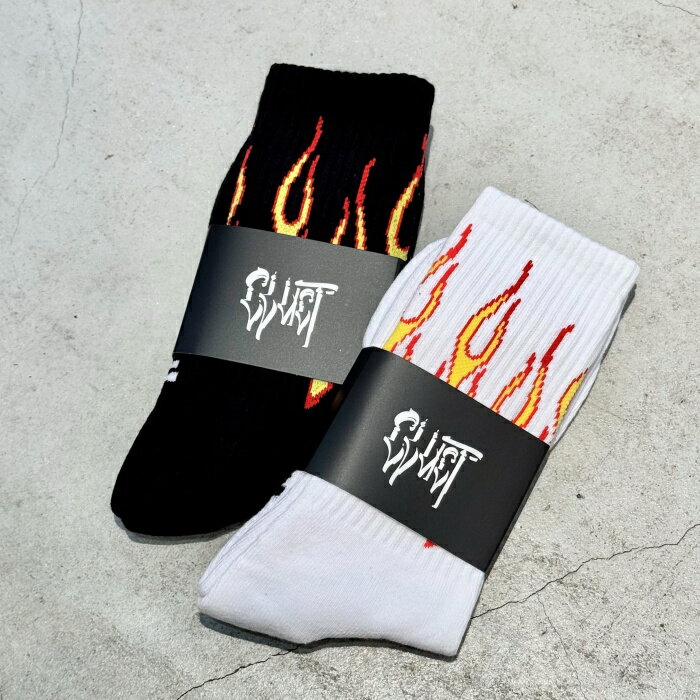 CLUCT 靴下 メンズ 小物 クラクト ファイヤー ソックス SUNSET SOX ブラック/ホワイト BLACK/WHITE 2色展開 2025秋冬新作