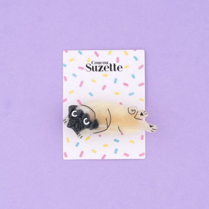 ククシュゼット 正規商品 ヘアアクセ クリップ ピン 犬 Coucou Suzette パグ ヘア クリップ Pug Hair Clip ベージュ Beige