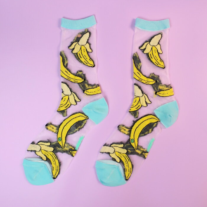 ククシュゼット 正規商品 靴下 レディース シースルー かわいい フルーツ Coucou Suzette バナナ シアー ソックス Banana Sheer Socks イエロー× ブルー