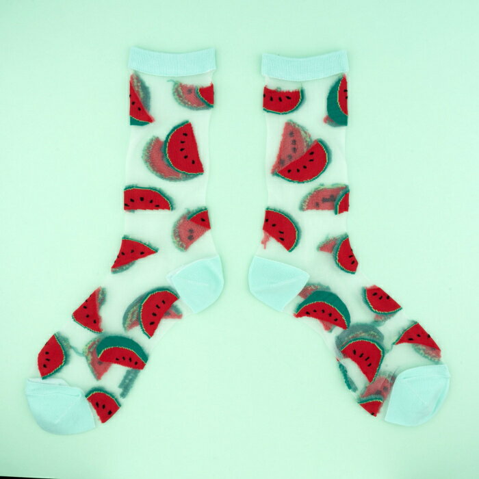 ククシュゼット 正規商品 靴下 レディース シースルー かわいい フルーツ Coucou Suzette スイカ シアー ソックス Watermelon Sheer Socks レッド× グリーン