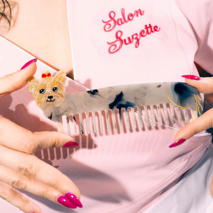 【公式通販 3,980円以上 送料無料 ブランド袋付き】ククシュゼット 正規商品 ヘア くし ブラシ コーム かわいい フランス ギフト Coucou Suzette ヨークシャテリア コーム Yorkshire Comb グレー Grayのサムネイル