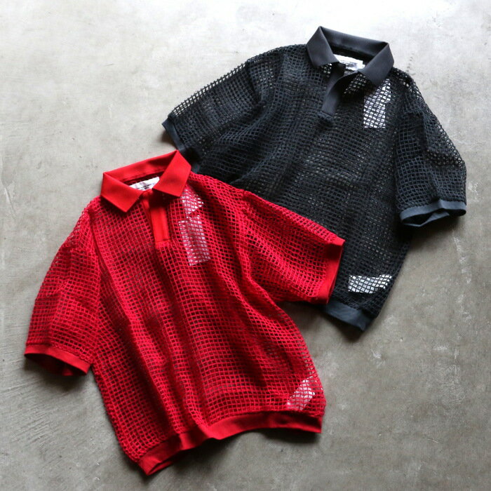 Rakuten - ジョンメイソンスミス トップス JOHN MASON SMITH スクエア メッシュ スキッパー ポロ SQUARE MESH SKIPPER POLO レッド/チャコール 2色展開 2026春夏新作