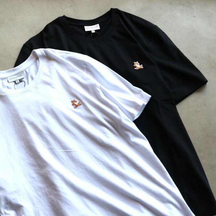 メゾンキツネ Tシャツ メンズ メゾンキツネ ユニセックス Tシャツ MAISON KITSUNE チラックス フォクス パッチ Tシャツ CHILLAX FOX PATCH REGULAR TEE ホワイト/ブラック 2色展開 2024春夏新作