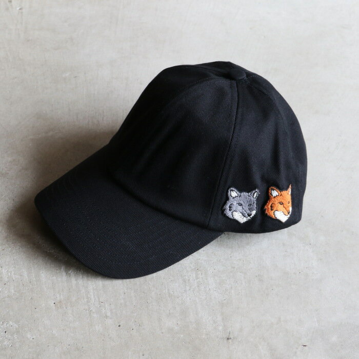 メゾンキツネ キャップ MAISON KITSUNE ダブル ボールド フォックスヘッド キャップ Double Fox Head Cap ブラック Anthracite 2026春夏新作