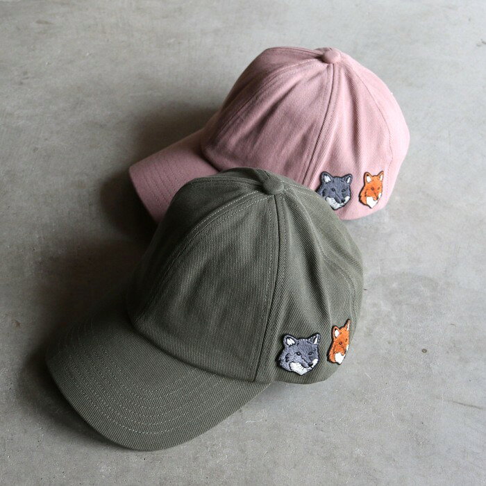 メゾンキツネ キャップ MAISON KITSUNE ダブル フォックスヘッド フェード キャップ DOUBLE FOX HEAD FADED CAP ピンク/グリーン 2色展開 2026春夏新作