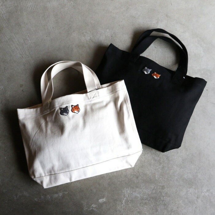 メゾンキツネ バッグ トート MAISON KITSUNE ダブル フォックスヘッド トート DOUBLE BOLD FOX HEAD PATCH TOTE BAG アントラシート/エクリュ 2026春夏新作