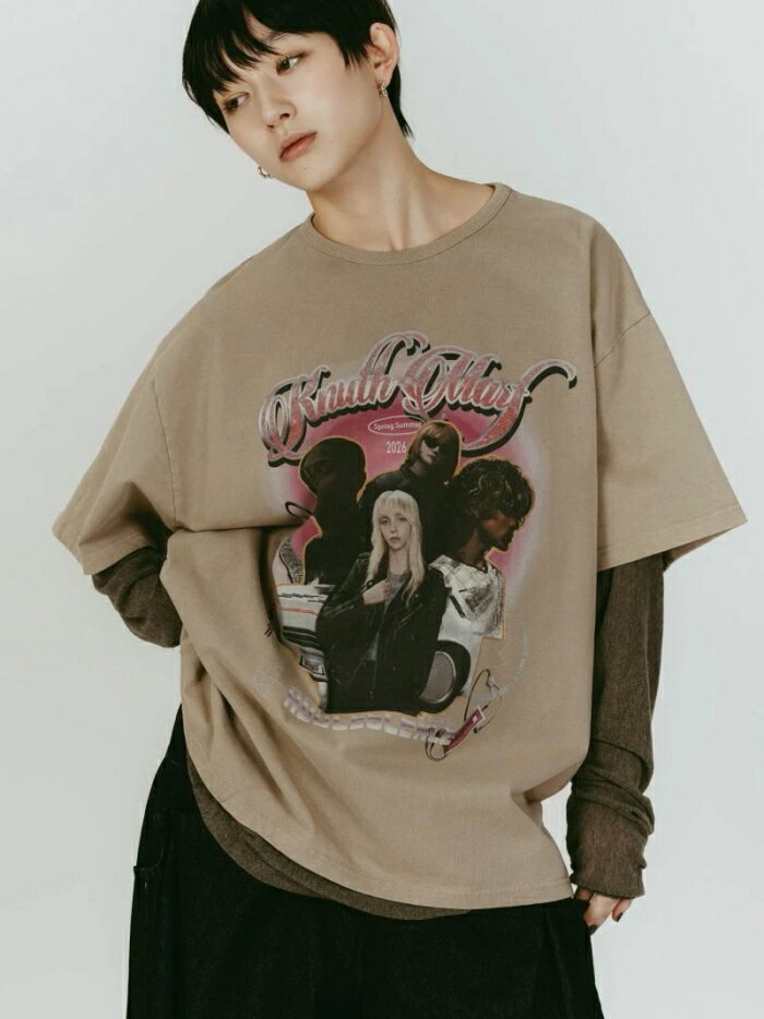 樂天商城 - Knuth Marf トップス クヌースマーフ AI プリントレイヤード Tシャツ AI future layered t-shirt(unisex) ブラック/ベージュ/グレー 3色展開 2026春夏新作