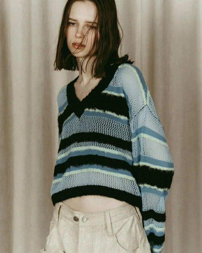 樂天商城 - Knuth Marf トップス ニット クヌースマーフ ダブル フェイス ボーダー ニット double-faced border knit ブラック/ブルー/イエロー 3色展開 2026春夏新作