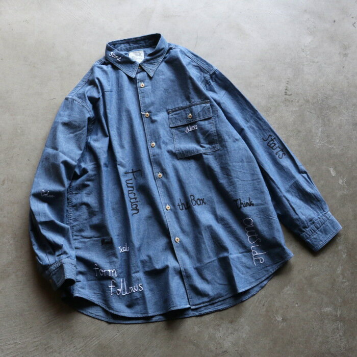 クロ シャツ ユニセックス KURO DIAGRAM EMBROIDERED CHAMBRAY SHIRT ダイアグラム 刺繍 シャンブレー シャツ INDIGO インディゴ 2026..