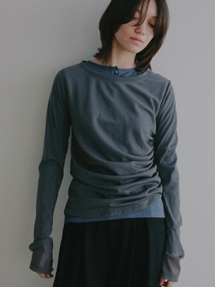 樂天商城 - MANOF 正規商品 トップス マノフ シアー レイヤード カット トップス SHEER LAYERED CUT TOPS ブルー BLUE 2026春夏新作