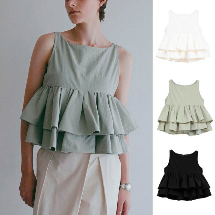 Rakuten - MANOF 正規商品 トップス マノフ スクエア ティアード ブラウス SQUARE TIERED BLOUSE ホワイト/グリーン/ブラック WHITE/GREEN/BLACK 3色展開 2026春夏新作