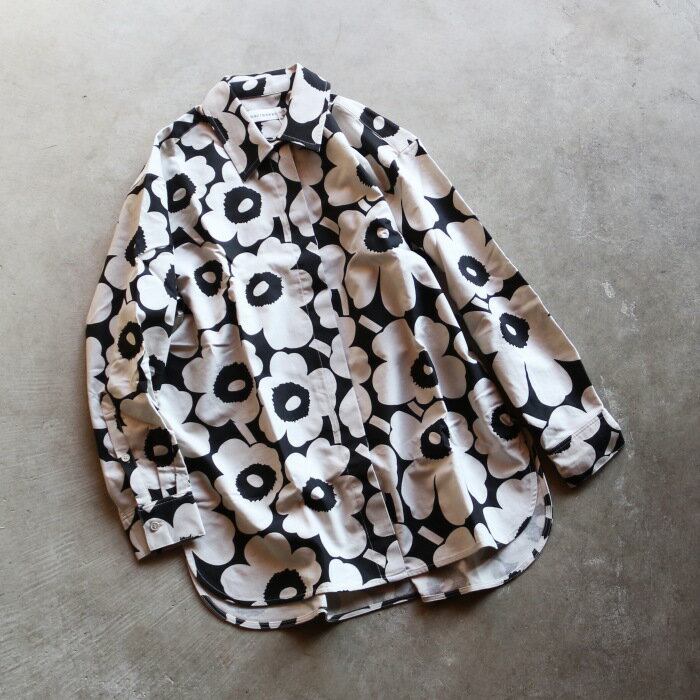 marimekko 正規商品 マリメッコ シャツ ユニセックス Ae Ruoste Unikko ウニッコ 総柄 シャツ ブラック×ホワイト 2025秋冬新作