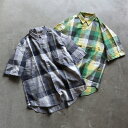 Sanca シャツ サンカ ブロックチェック半袖 シャツ C/L BLOCK CHECK SHIRTS グレー/グリーン GREY/GREEN 2色展開 2025春夏新作
