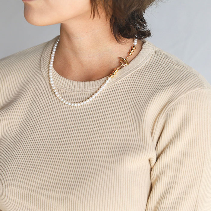 シンパシーオブソウル スタイル レディース SYMPATHY OF SOUL Style パールビーズTバーネックレス ゴールドコーティング Pearl Beads T-bar Necklace GOLD PEARL【正規商品 公式通販】
