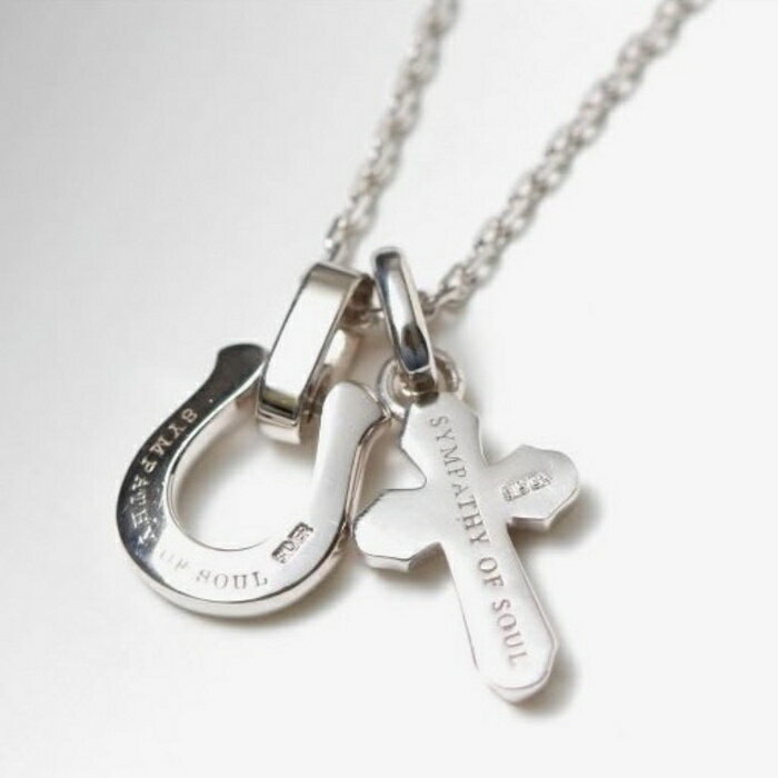 シンパシーオブソウル ネックレス ホースシュー クロス シルバー ジルコニアSYMPATHY OF SOUL Horseshoe Amulet w/cz x Smooth Cross Pendant x Square Cable Chain チェーンセット【正規商品 公式通販】