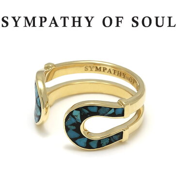 シンパシーオブソウル リング K18YG ターコイズ 馬蹄 ホースシュー インレイ 指輪 SYMPATHY OF SOUL Double Horseshoe Inlay Ring K18YG Turquoise 男女兼用【正規商品 公式通販】