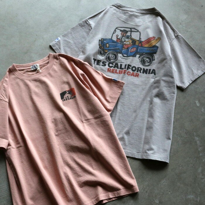 テス トップス ユニセックス TES フレブル ブヒ リリーフカー 半袖 Tシャツ RELIEF CAR T-SHIRT ライトグレー/ピンク L.GRAY/PINK 2色展開 2026春夏新作