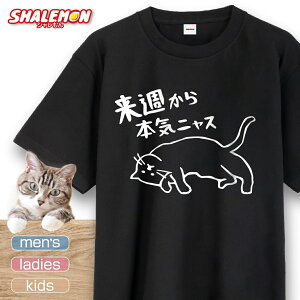 猫 ネコ 猫の日 グッズ 猫柄 ねこ ( 選べる 8色 Tシャツ 来週から本気ニャス ) ネコイラスト 2月22日 彼女 猫好き ねこ雑貨 ネコプリント 猫派 猫グッズ kitten cat kawaii カワイイ 女性 半袖 オリジナルプリント 男性 おしゃれ シャレもん しゃれもん