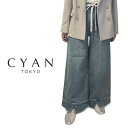 CYAN TOKYO スリットヘム ビンテージ バギーパンツ No.510345 サイズ 36 38 40 ブルー シアン 7号 9号 11号 レディース ワイドパンツ デニム