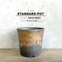 KAMIYAMA -STANDARD- POT【金彩 5号】15cm×13cm かみ山陶器 黒 金 釉薬 信楽焼 塊根 多肉 小品盆栽 山野草鉢 スタンダード シンプル インダストリアル 和風 モダン おしゃれ スタイリッシュ アガベ コーデックス ネオ盆栽 底穴大きい マットブラック ゴールド