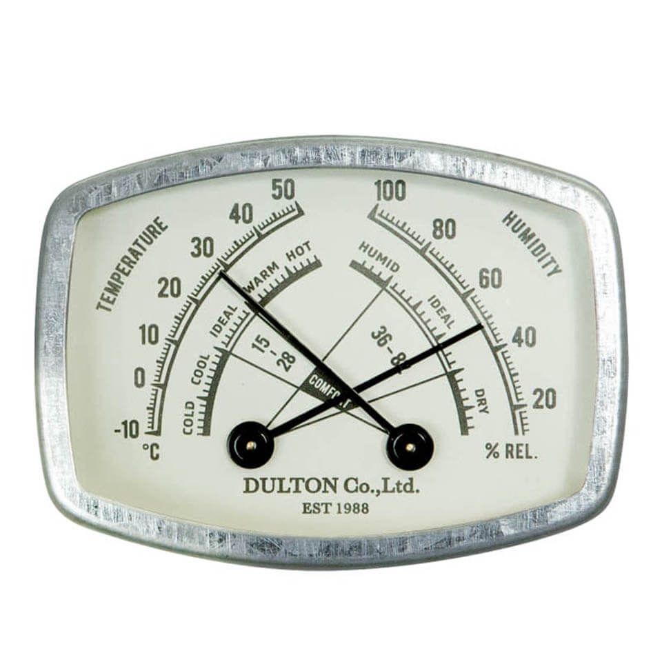 THERMO-HYGROMETER 【スクエアタイプ】H51mm×W71mm電源不要 電池不要 マグネット式 四角 長方形 レクタングル サーモ ハイグロ メーター 温湿度計 温度計 湿度計 室温計 アナログ 鉄 スチール 無骨 インダストリアル 金属 おしゃれ かっこいい シンプル レトロ