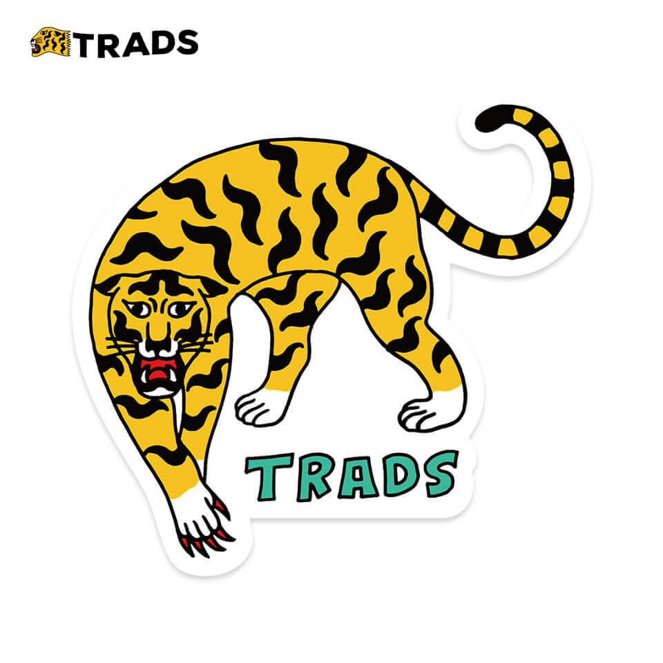 タイガーステッカー TRADS【Tiger Stickers】PVC製 塩ビ シール 耐水 光沢 ツヤ 虎 トラ 黄 イエロー 白 ホワイト イラスト タトゥー プレゼント ハーレー バイク モーターサイクル 車 グッズ アメリカン カスタム おしゃれ かっこいい ポップ パンク スカムボーイ