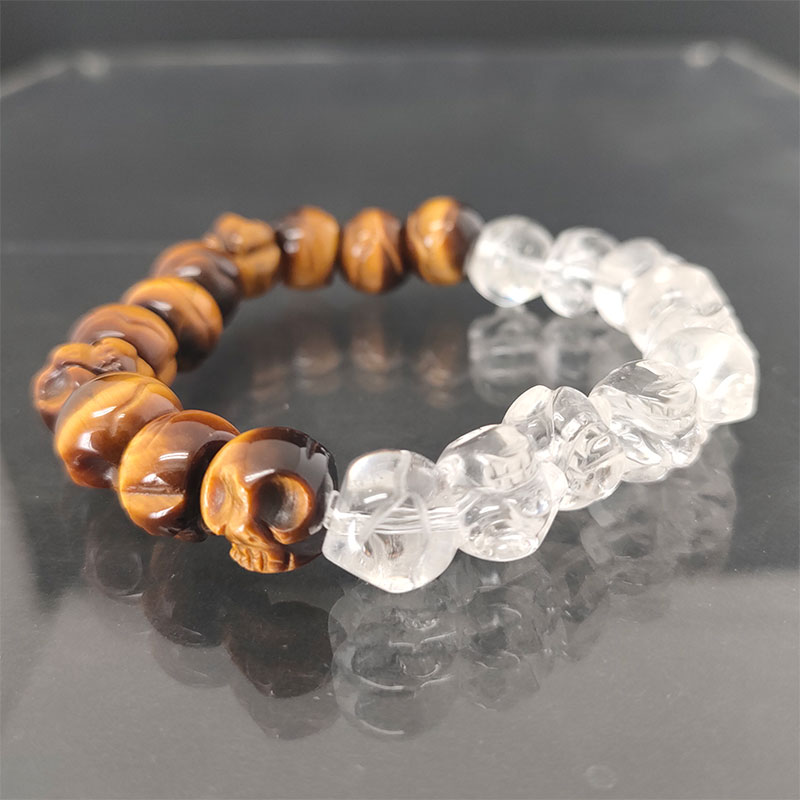 タイガーアイ 水晶 ブレスレット 17.5cm メンズ パワーストーン 虎目石 スカル 骸骨 ドクロ 天然石 メンズジュエリー ジュエリー アクセサリー