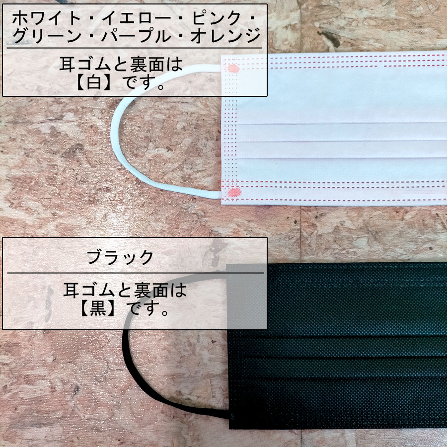 マスク 不織布 白 黒マスク カラー 50枚+1枚 箱 濾過率99% 3層サージカルマスク 3層構造 99％カットフィルター構