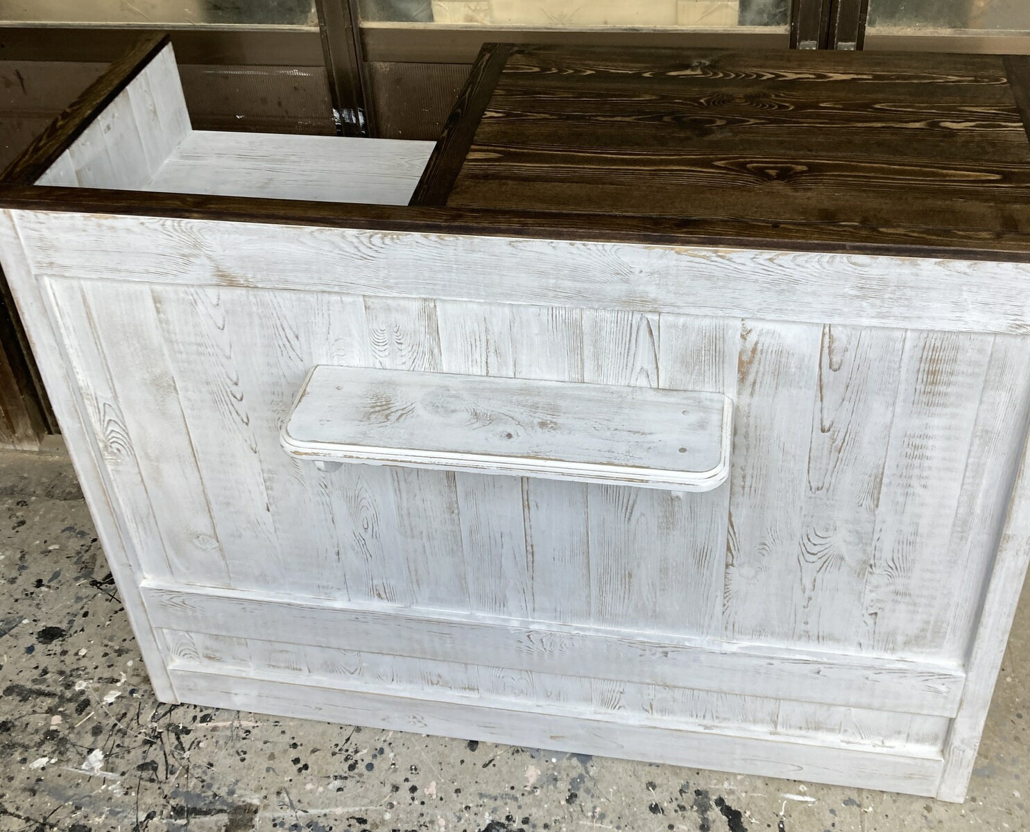 【レジ用凹み付】ホワイトシャビー＆エボニー☆カウンターテーブル【1200】★店舗☆【受注制作】