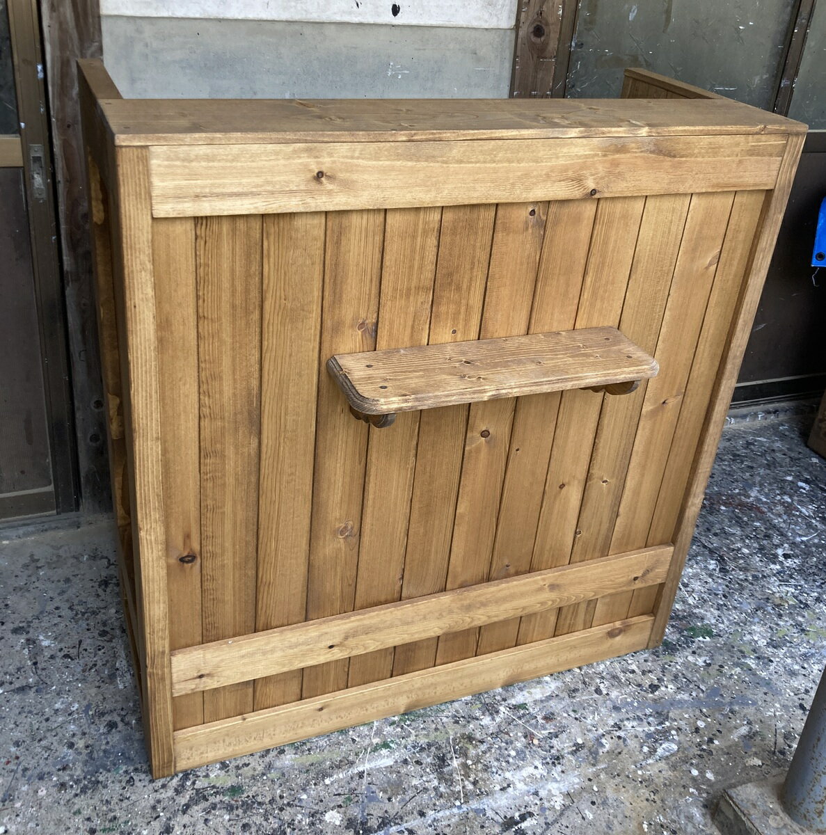 【この字型】カウンターテーブル【幅1000】カバン置き付★店舗☆【受注制作】色；ミデイアム