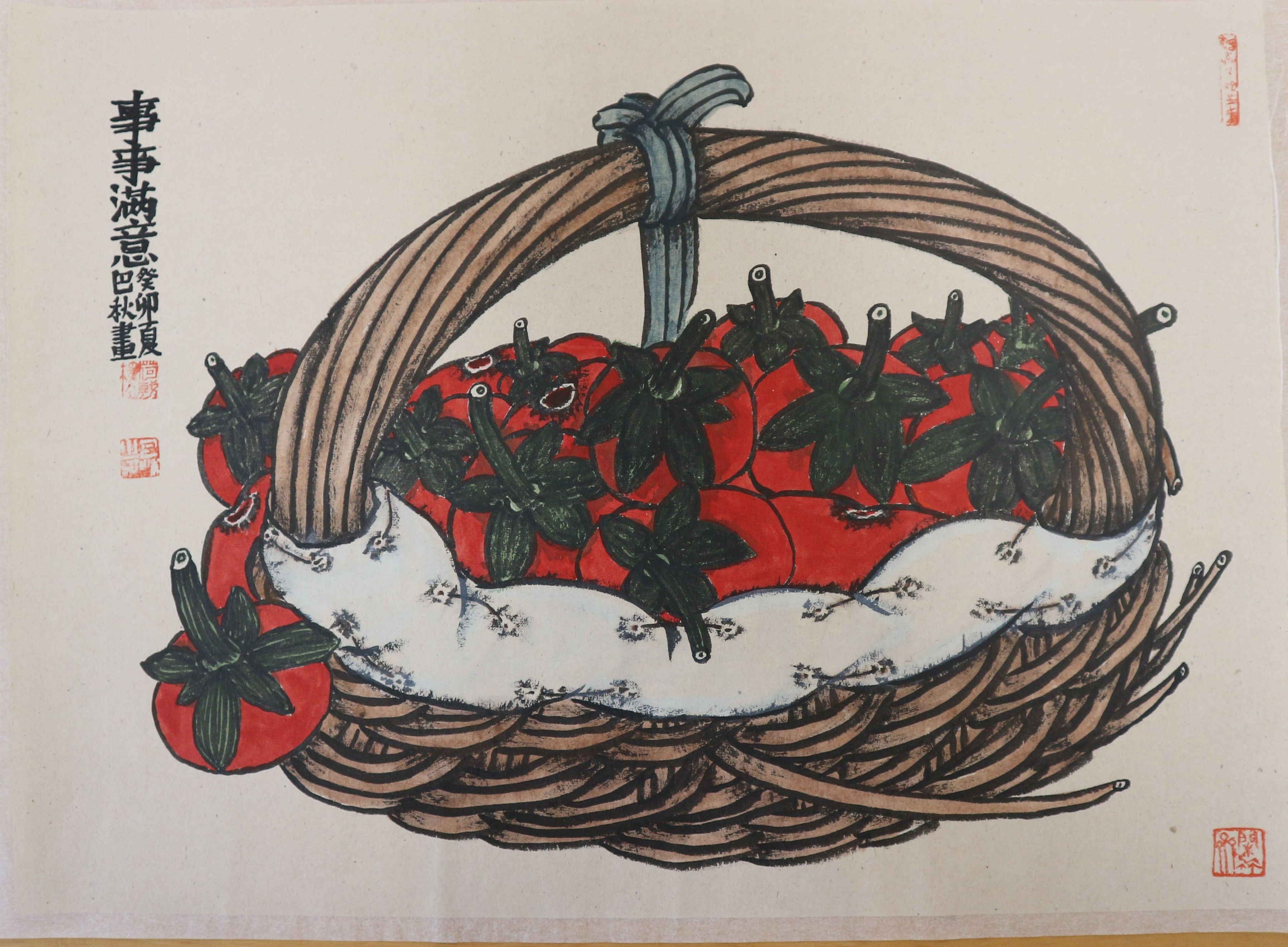 巴秋作品（縦34cm横48cm)額なし　裏打ち済 2023年日中交流絵画展　一花一世界出展作品巴秋氏は中国画壇を代表する文人画家
