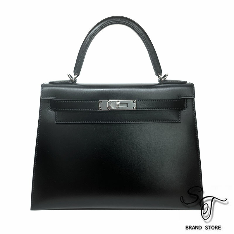 ■エルメス■HERMES■ケリー28 ブラック/黒 ボックススカーフ シルバー金具 【中古A】