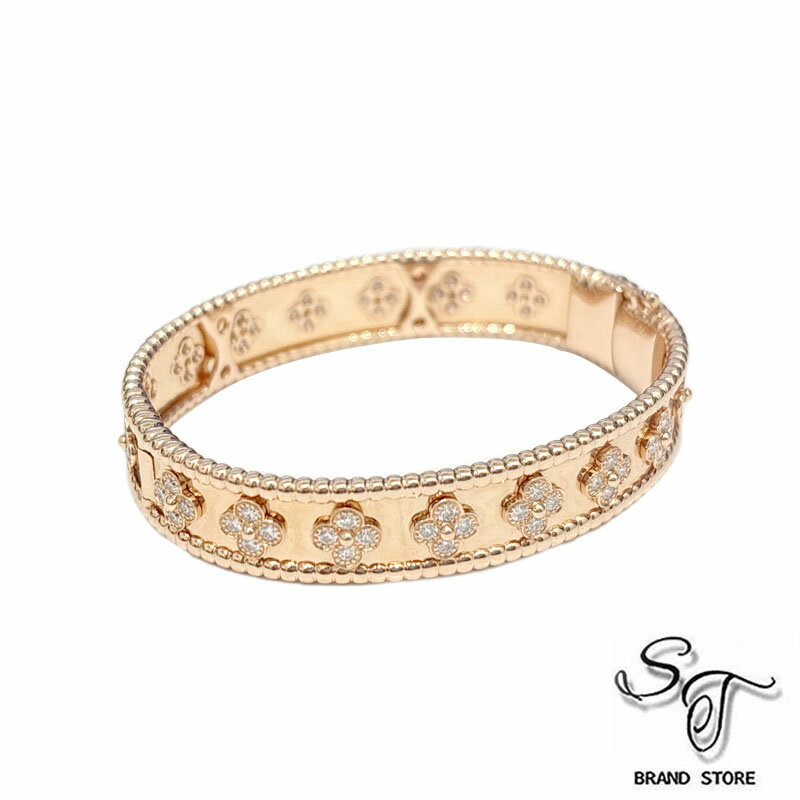 【Van Cleef & Arpels 】ヴァンクリーフ＆アーペル ペルレ クローバー ブレスレット ミディアム ローズゴールド ダイヤモンド/PG/レディース バングル ブランドジュエリー【中古A 】