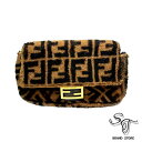 ■フェンディ■FENDI■フェンディ FENDI ズッカ柄 ファー マンマバケット ショルダーバッグ ブラウン【中古品】
