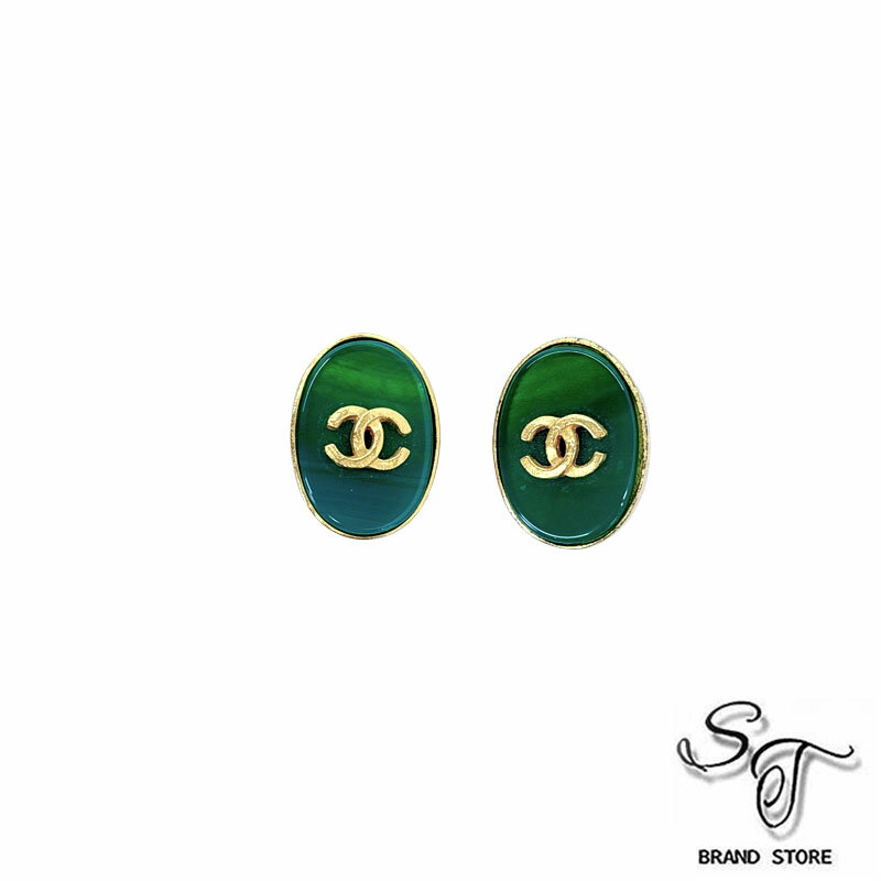 ■シャネル■ CHANEL シャネル ココマーク イヤリング(両耳用) GP 緑×ゴールド