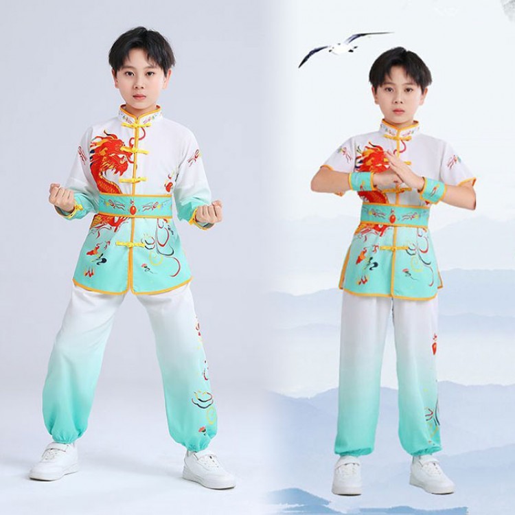 子供武術服 カンフーウェア 演武服 太極拳服 キッズ 上下セット 6色 グラデーショ...