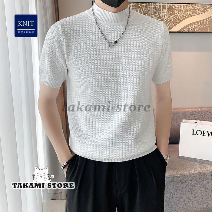 サマーニット メンズ 半袖 モックネック 配色 無地 薄手 トップス デザイン 波編み Tシャツ ゴルフ シャツ キレイめ レイヤード 丸首 夏 夏服 個性的【カラー】ホワイト ブルー ブラック【サイズ】L XL 2XL 3XL【素　材】ビスコース、ポリエステル【ご注意】※縫製から余分な糸が出てることがございます。お客様で切って頂く様お願いしおります。※お客様のご覧になられますパソコン機器及びモニタ、また室内、室外での撮影により実際の商品素材の色と相違する場合もありますのでご了承下さい。※機械による生産過程におきまして、どうしても生地を織る際の糸の継ぎ目や多少のほつれ、または色ムラなどが生じている場合がございます。 【原産国／製造国: 中国】 .メンズの春夏秋サマーニット半袖トップスは薄手で涼しく、波編みデザインが特徴です。モックネック 丸首 配色 無地でキレイめゴルフやカジュアルファッションに最適。Tシャツ シャツとして着回しやすく、レイヤードも楽しめます。通気性 吸汗 速乾 軽量 快適な素材でスポーツやアウトドア、日常着にもおすすめ。夏老人の日の贈り物やギフトにも人気。春夏秋 メンズ トップス ニット サマーニット 半袖 モックネック 丸首 配色 無地 薄手 波編み デザイン Tシャツ シャツ ゴルフ キレイめ レイヤード カジュアル ファッション スポーツ アウトドア 着回し 多色展開 トレンド 快適 おしゃれ 吸汗 速乾 軽量 プレゼント ギフト。 指定された配送時間は承っておりません。【三和ライフセレクトショップ】
