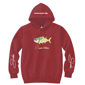 【送料無料】Burin Bling Hoodie☆ダマスク柄風にブリを演出したカワイイHoodieの登場☆ネックレスにはスラング『bling bling』をブリと掛けた渾身の1枚☆海釣り!釣りTシャツ!ルアー!釣りT!釣りガール!釣りパーカー!カサゴ!バス釣り!