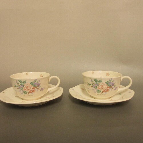 ★ノリタケ/Noritake　 クラフトーン/CRAFTONE Romantische Strasse 薔薇 フラワー カップ＆ソーサー　2客ペア新入荷　【中古】