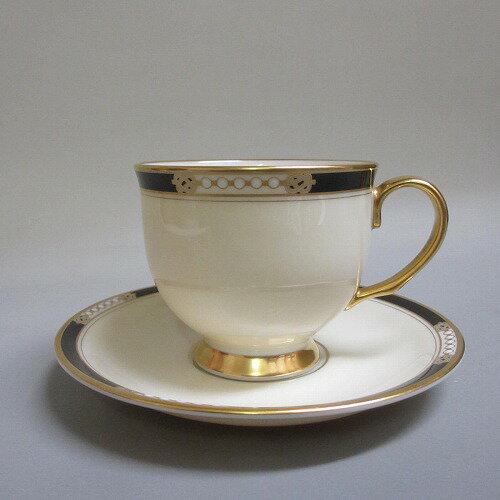 A★レノックス/LENOX ハンコック/HANCOCK カップ＆ソーサー ゴールド＆ブラック/パール 新入荷【中古】