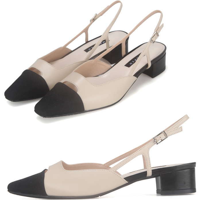バイカラーパンプスバックストラップ...