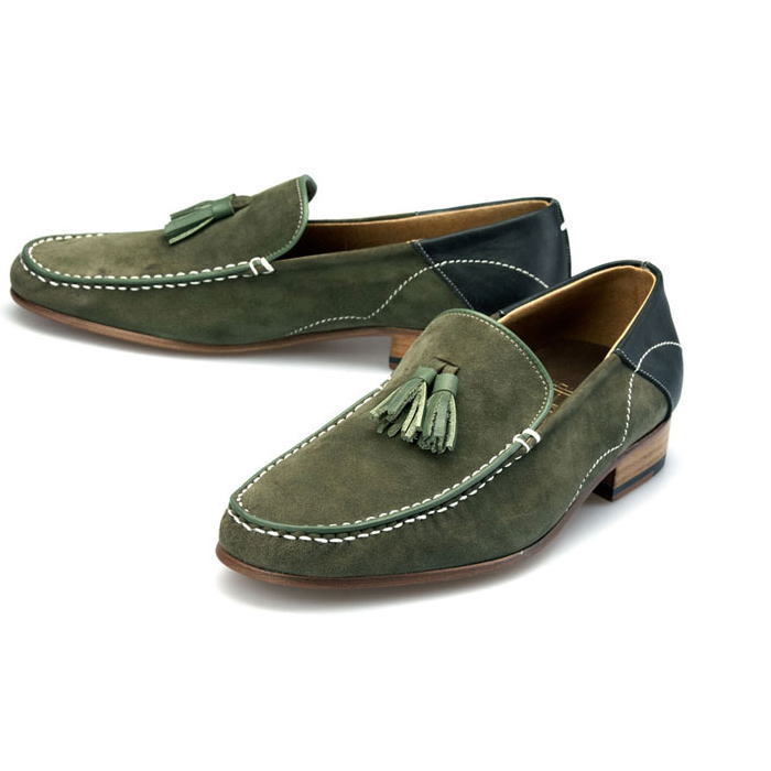 スエードレザーローファー フリンジタッセルローファー ハンドメイド シューズ 本革 オーダーシューズ レザー シューズ 靴