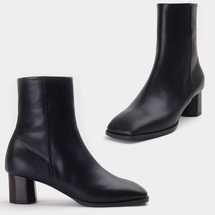 スクエアトゥレザーブーツショートブ...