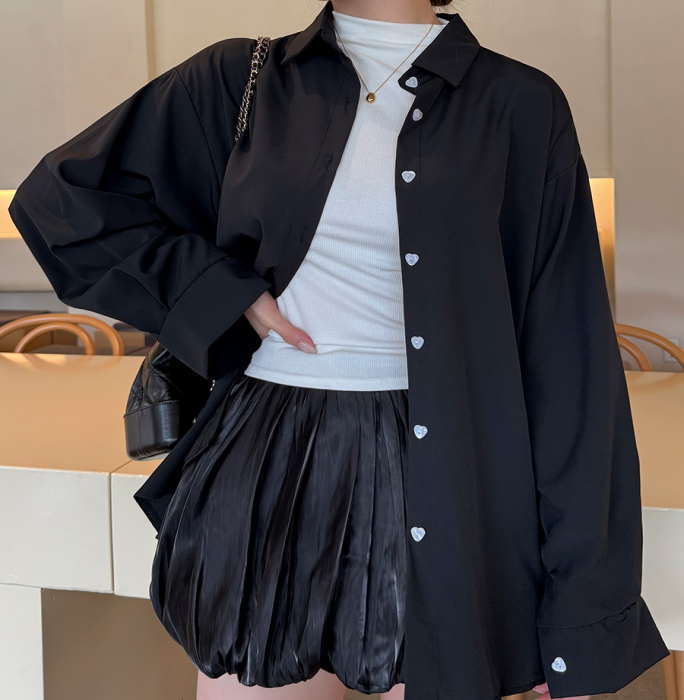 ロングシャツ ハート シャツ トップス カットソー 長袖 レディーストップス