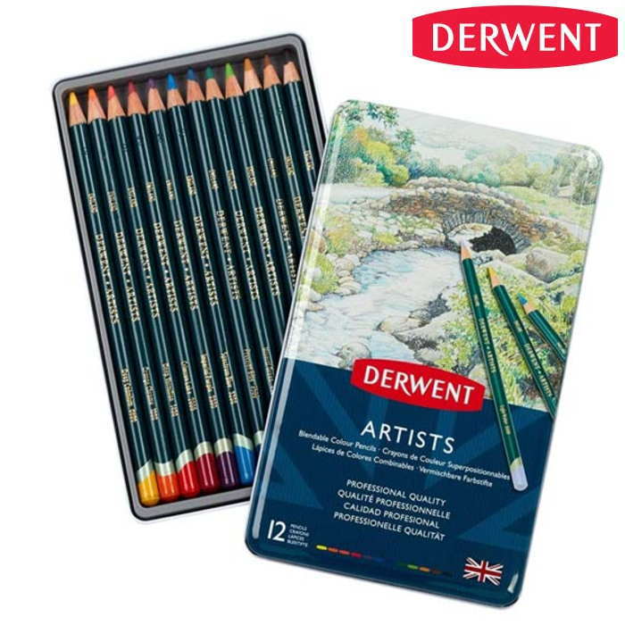DERWENT(다웬트) 유성 색연필 아티스트 12색 세트 프로 아트 디자인 화재 입학 축하 선물