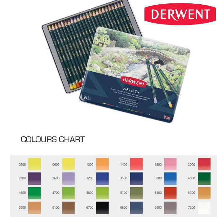 DERWENT(다웬트) 유성 색연필 아티스트 24색 세트 프로 아트 디자인 화재 입학 축하 선물
