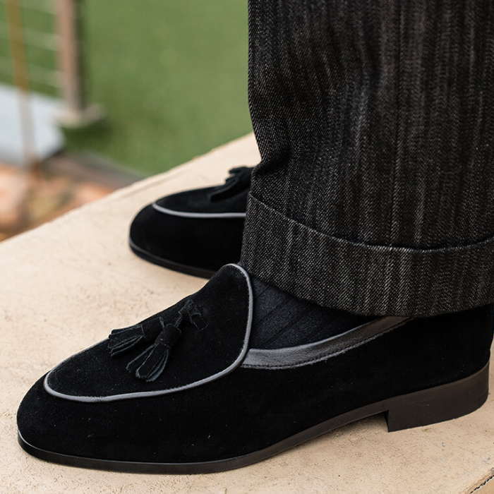 樂福鞋 - ローファー メンズ スエードレザーローファー オーダーシューズ 本革 ハンドメイドシューズ