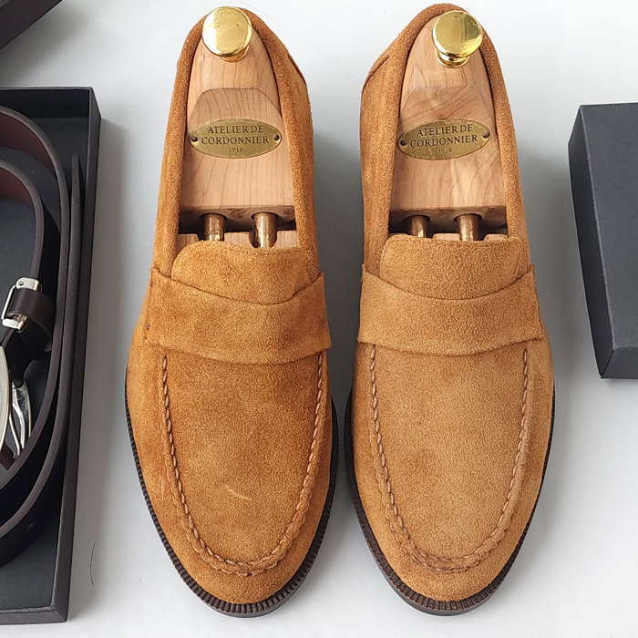 スエードレザーローファー ハンドメイド ローファー レザーローファー メンズローファー 本革 レザーシューズ オーダーシューズ